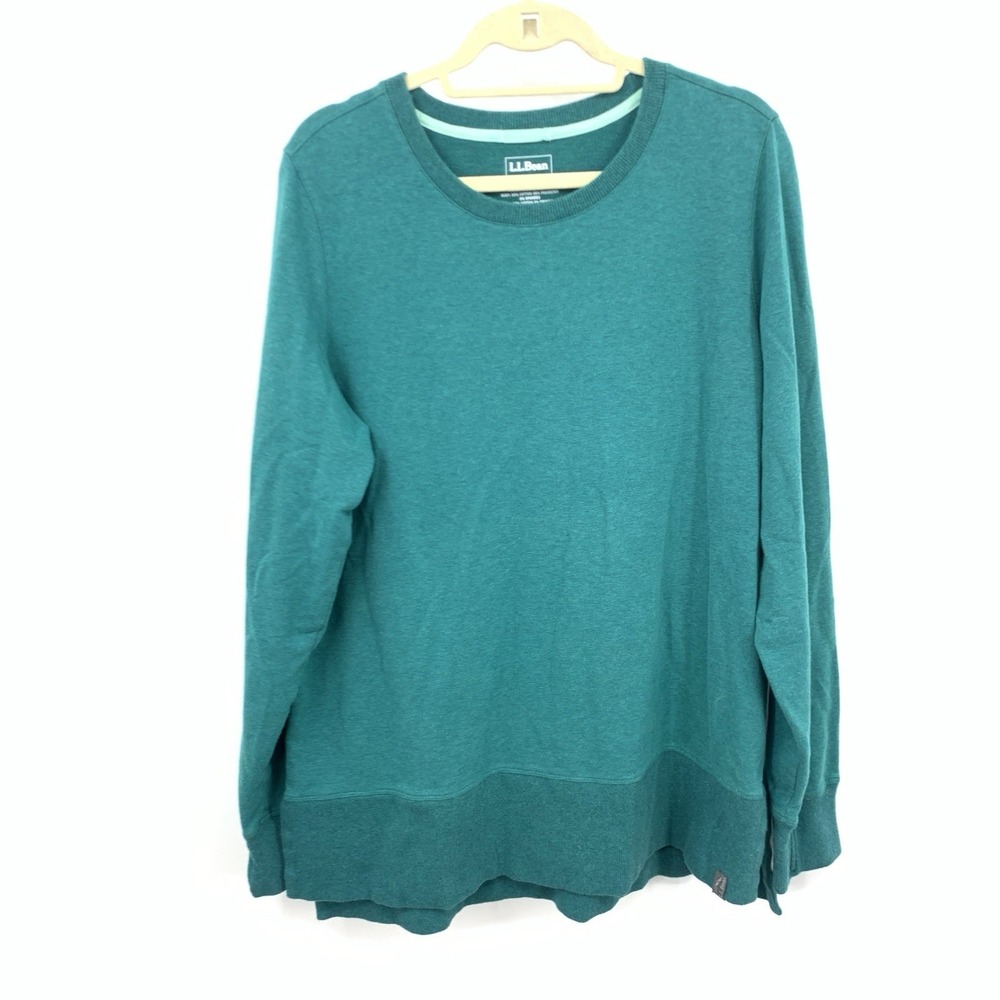 LL Bean Women Size XL TALL Sweater Green Pullover Top‎ Shirt Stretch Tunic Crew